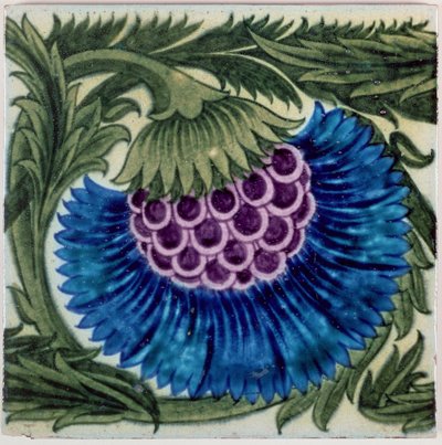 Tile, decorated with stylised flowers in Persian colours by William de Morgan